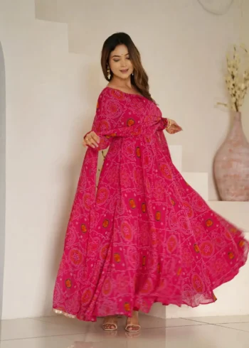 Chiffon Bandhej Designer Partywear Anarkali Gown
