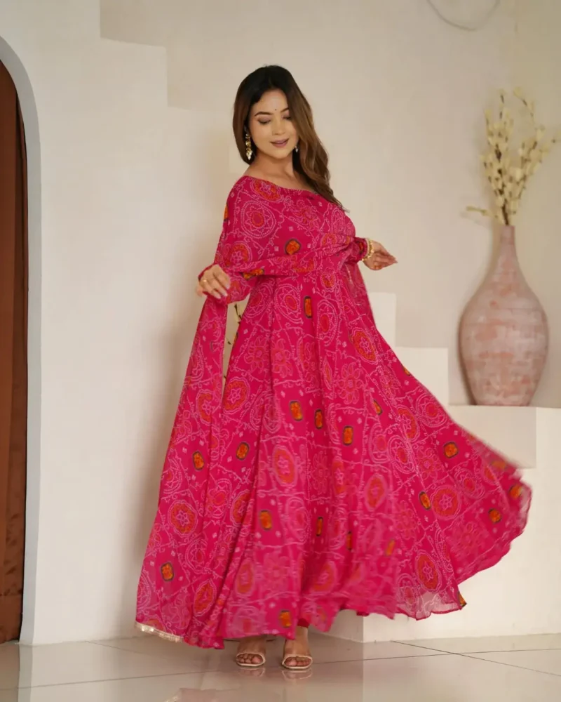 Chiffon Bandhej Designer Partywear Anarkali Gown