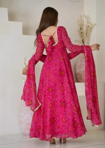 Chiffon Bandhej Designer Partywear Anarkali Gown