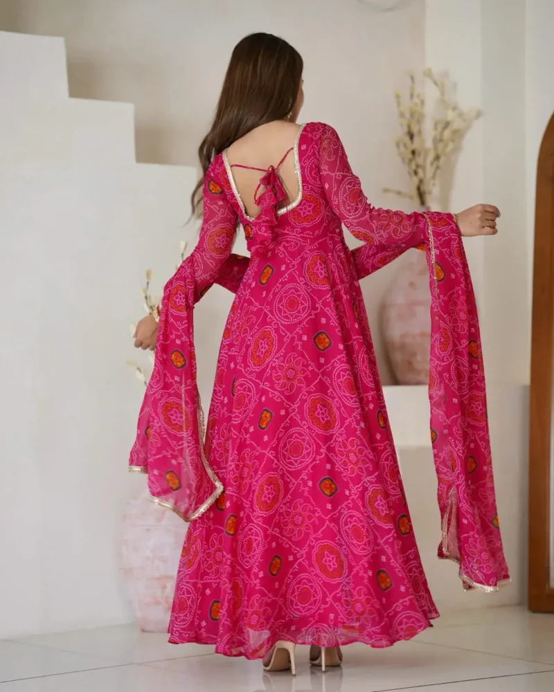 Chiffon Bandhej Designer Partywear Anarkali Gown