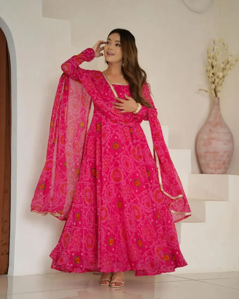 Chiffon Bandhej Designer Partywear Anarkali Gown