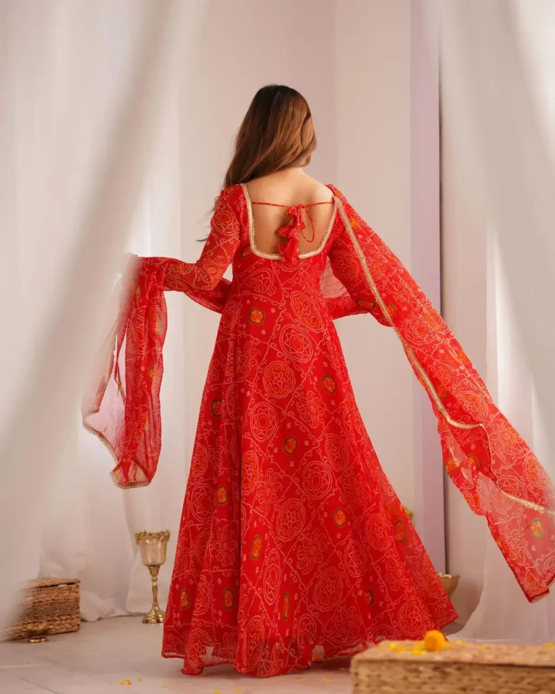 Chiffon Bandhej Designer Partywear Anarkali Gown