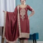 Chinnon Silk Heavy Embroidery Coding Sequence Work Pakistani Salwar Suit