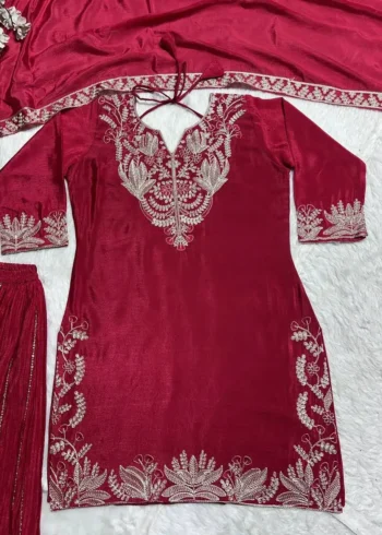 Chinnon Silk Heavy Embroidery Coding Sequence Work Party Wear Sharara Dress