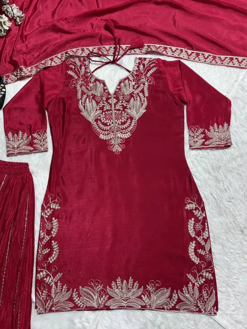 Chinnon Silk Heavy Embroidery Coding Sequence Work Party Wear Sharara Dress
