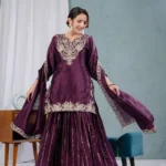 Chinnon Silk Heavy Embroidery Coding Sequence Work Party Wear Sharara Dress