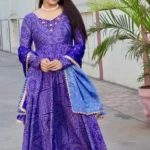 Chinon Heavy Hand Work Digital Printed Royal Blue Bandhani Gown