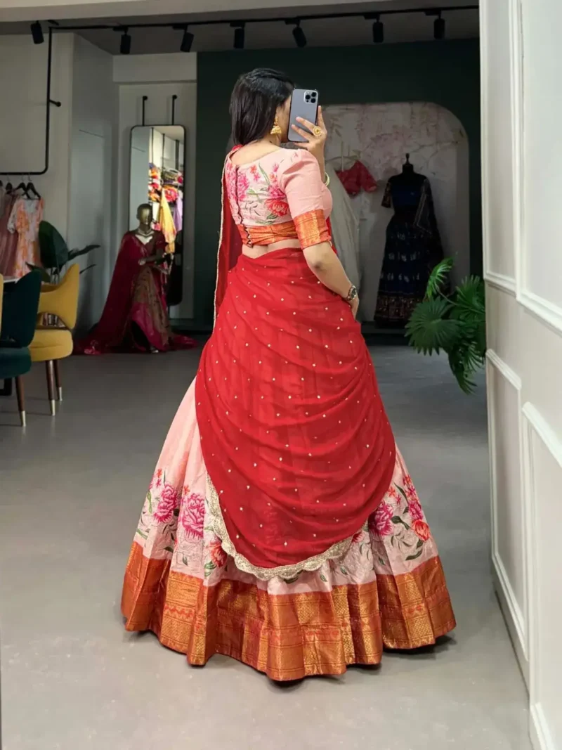 Cotton Silk Thread Embroidery Work Half Saree Pattu Lehenga