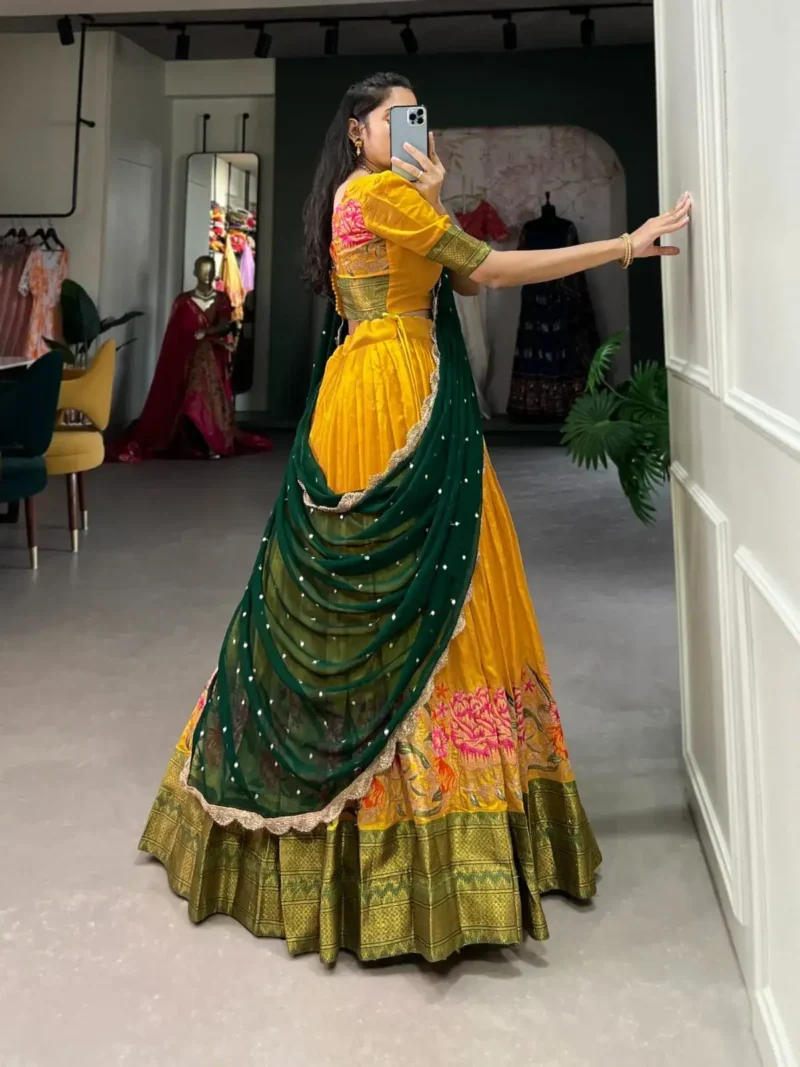 Cotton Silk Thread Embroidery Work Half Saree Pattu Lehenga