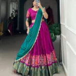 Cotton Silk Thread Embroidery Work Half Saree Pattu Lehenga
