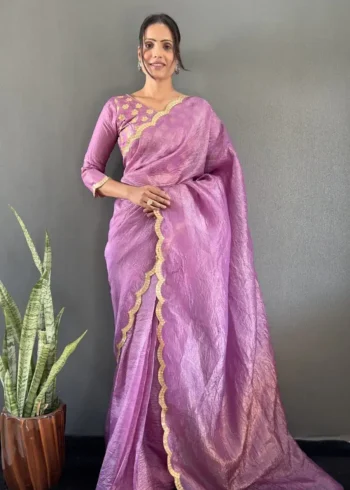 Designer Gold Crush Silk Saree With Gota Work Blouse