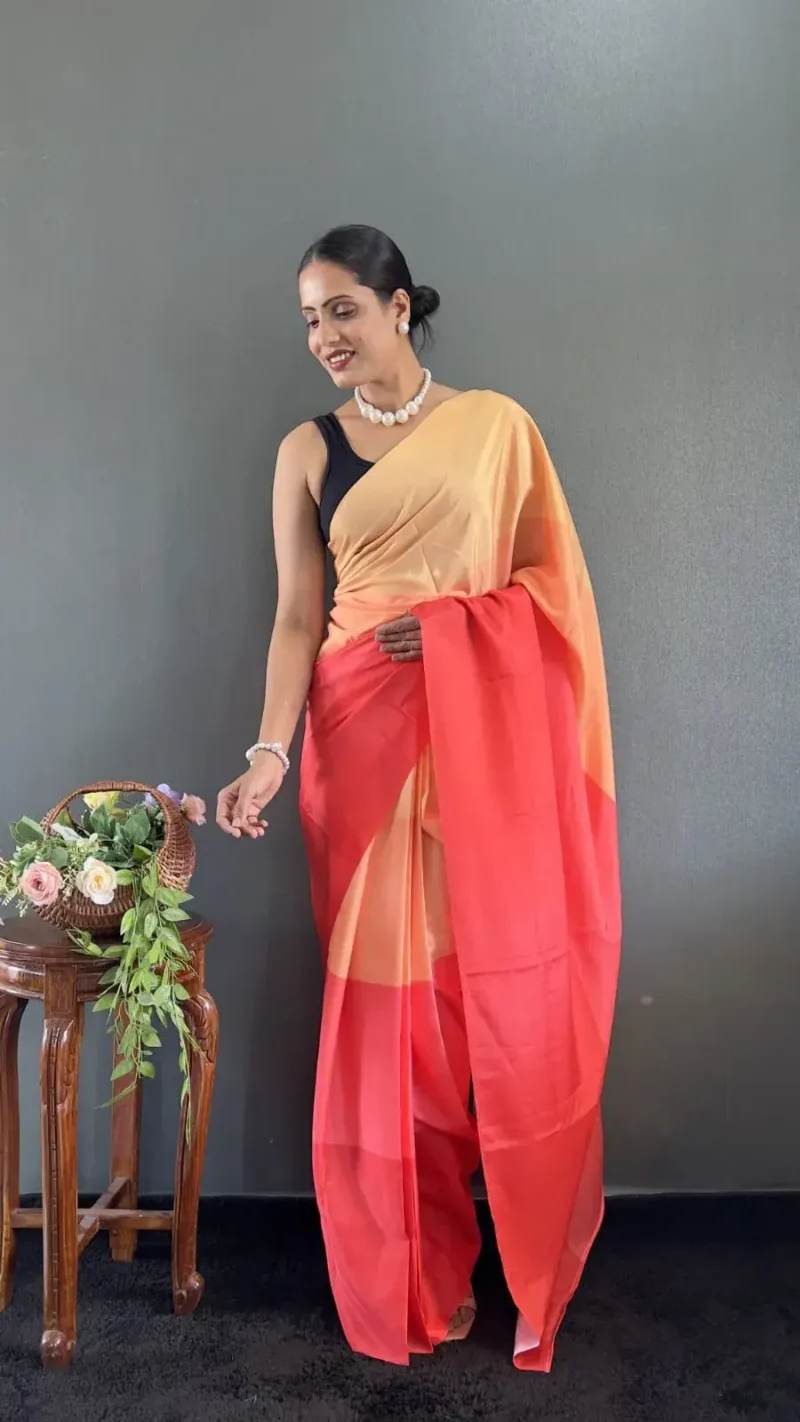 Digital Print Work Natural Silk Pre Stitched Sarees
