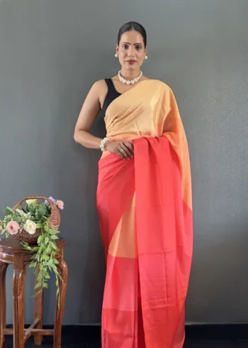 Digital Print Work Natural Silk Pre Stitched Sarees
