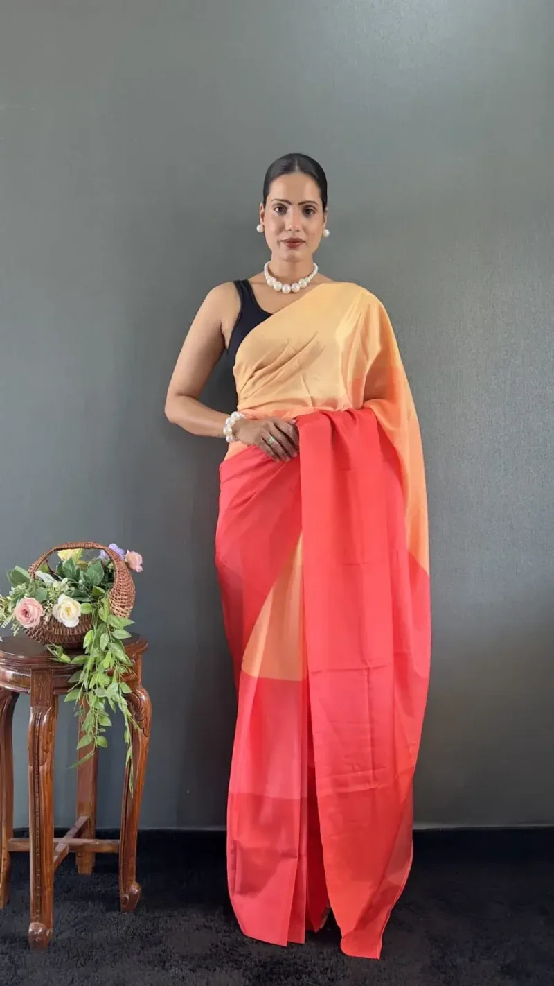 Digital Print Work Natural Silk Pre Stitched Sarees