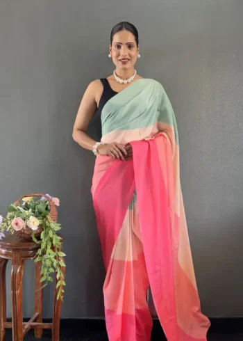Digital Print Work Natural Silk Pre Stitched Sarees