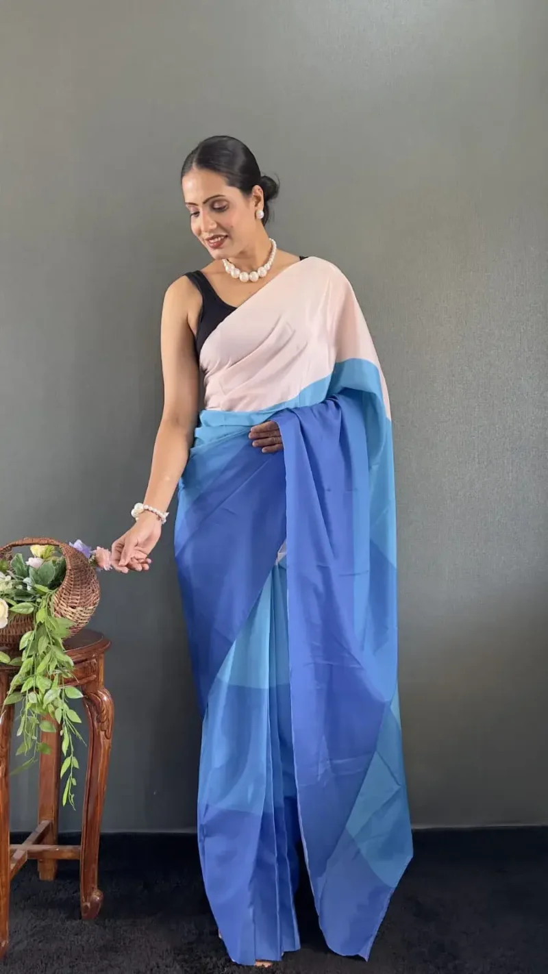 Digital Print Work Natural Silk Pre Stitched Sarees