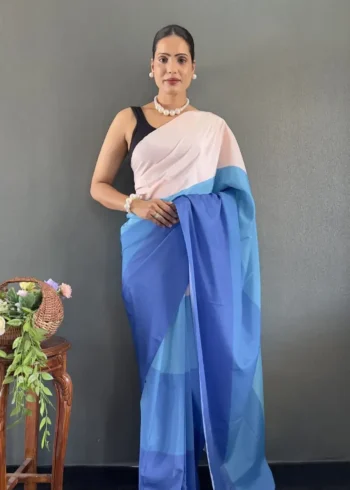 Digital Print Work Natural Silk Pre Stitched Sarees