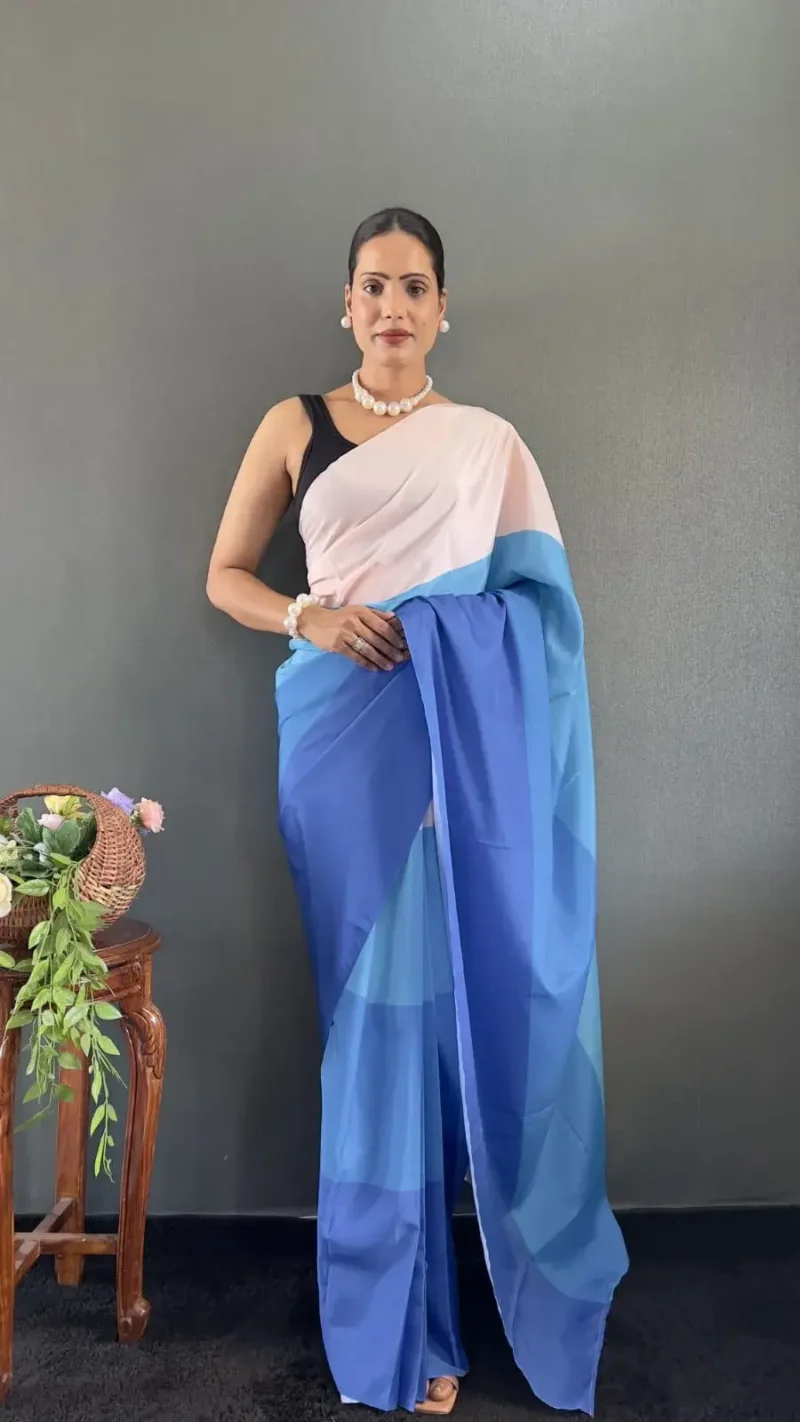 Digital Print Work Natural Silk Pre Stitched Sarees