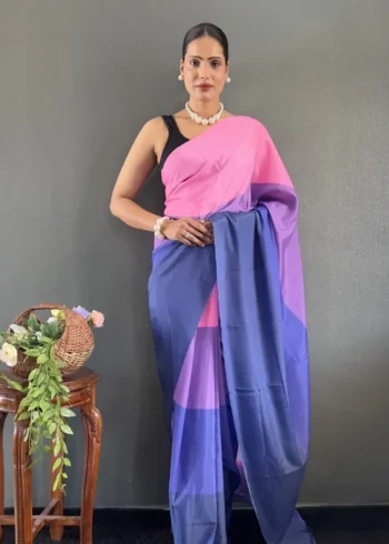 Digital Print Work Natural Silk Pre Stitched Sarees