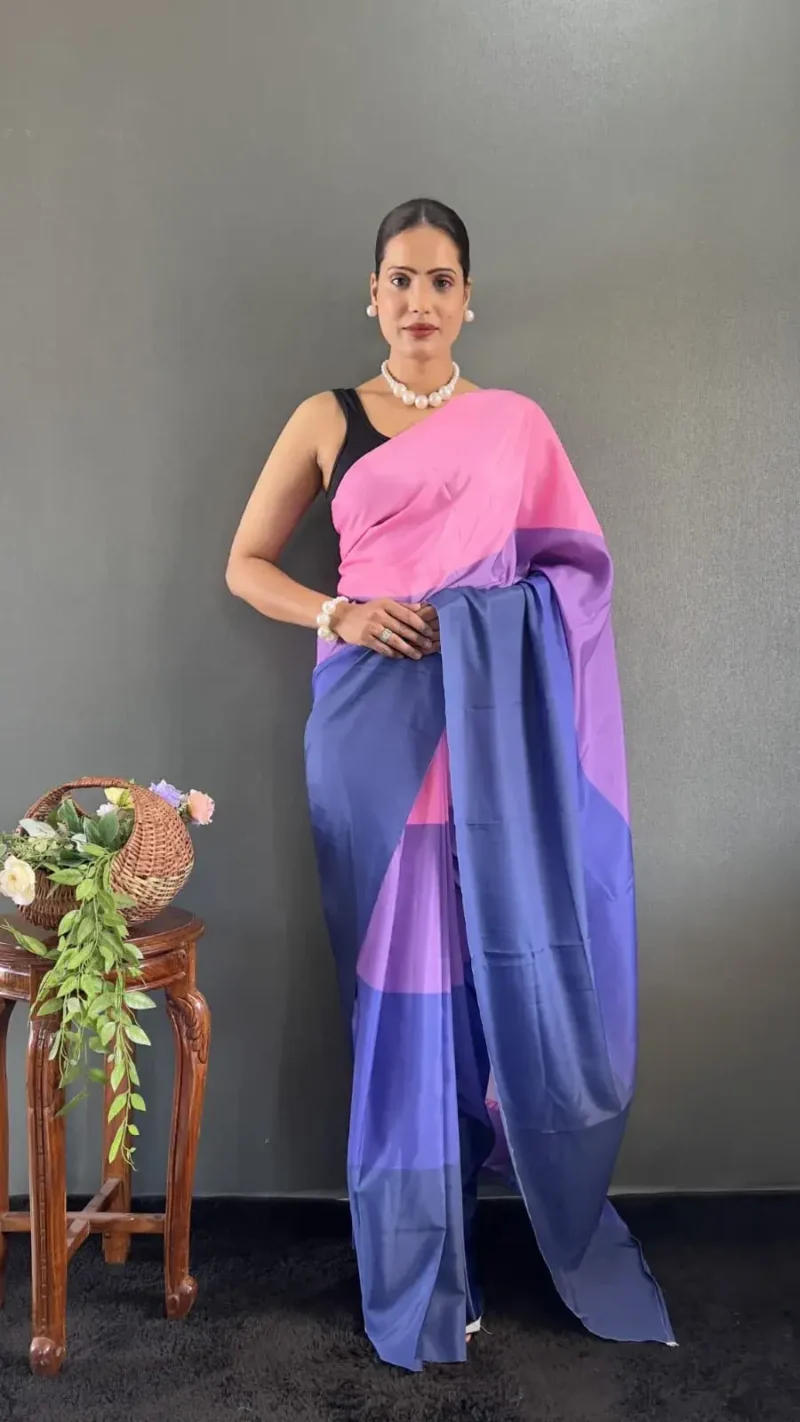 Digital Print Work Natural Silk Pre Stitched Sarees