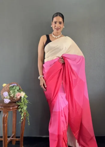 Digital Print Work Natural Silk Pre Stitched Sarees