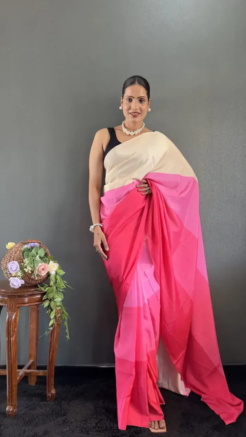 Digital Print Work Natural Silk Pre Stitched Sarees
