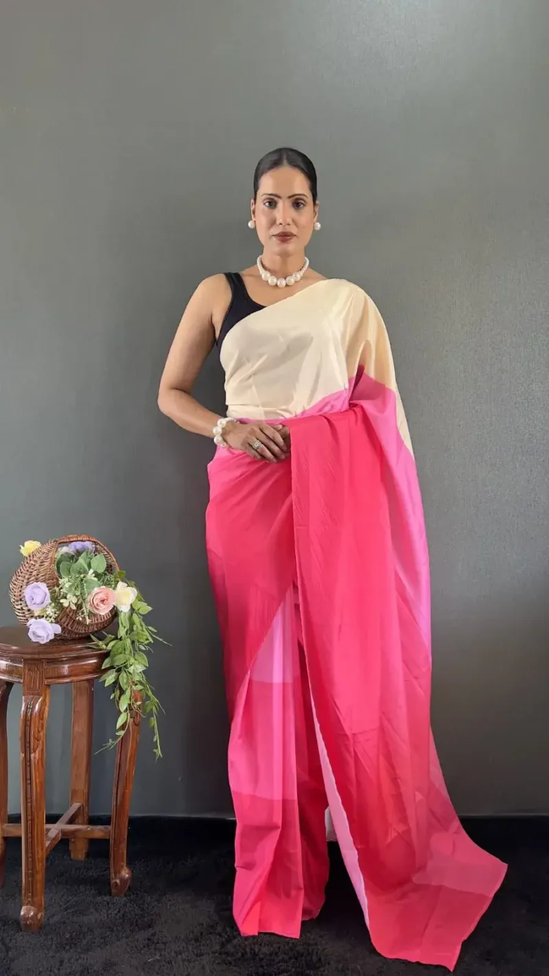 Digital Print Work Natural Silk Pre Stitched Sarees