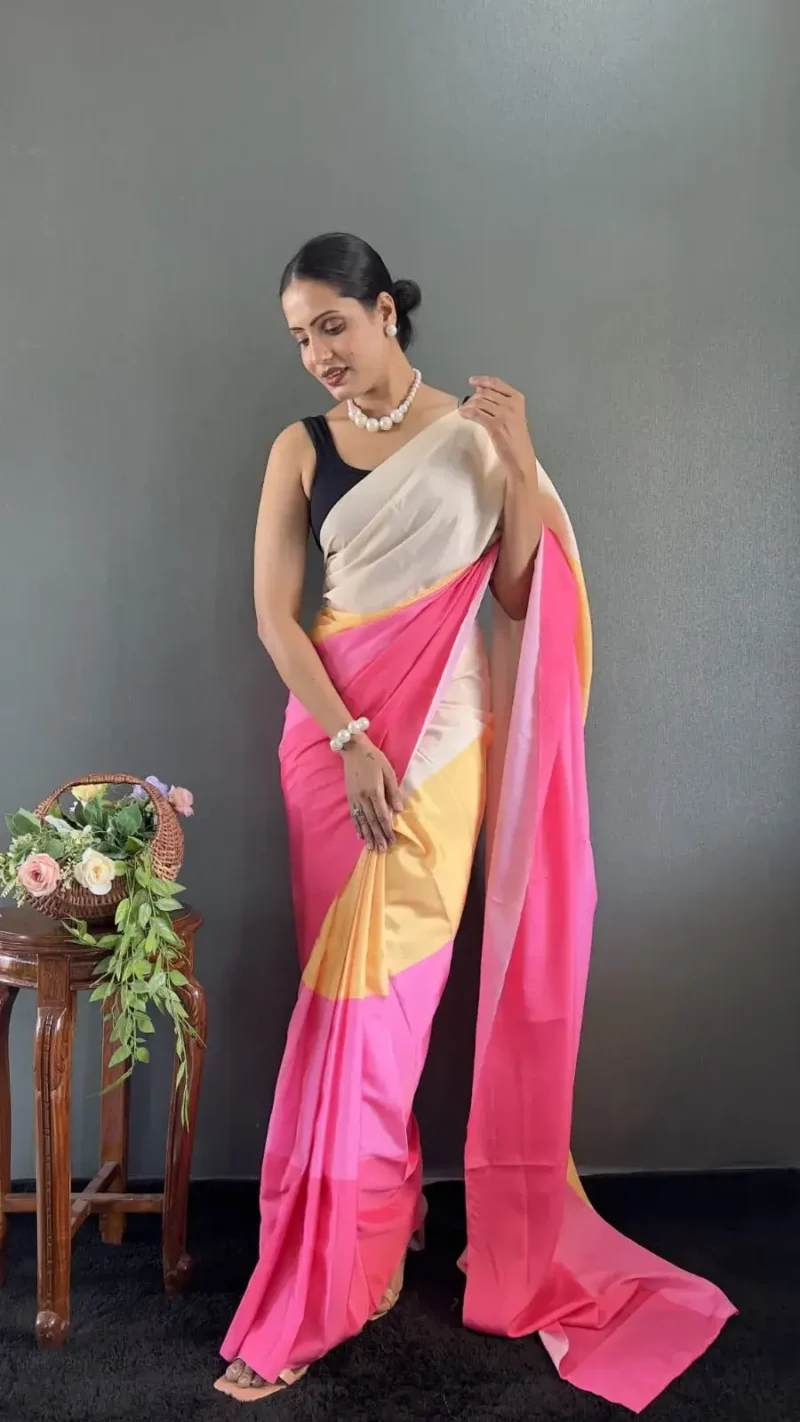 Digital Print Work Natural Silk Pre Stitched Sarees