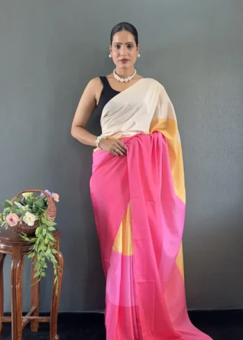 Digital Print Work Natural Silk Pre Stitched Sarees