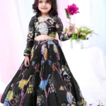 Black Digital Printed Diamond Work Designer Kids Lehenga Choli