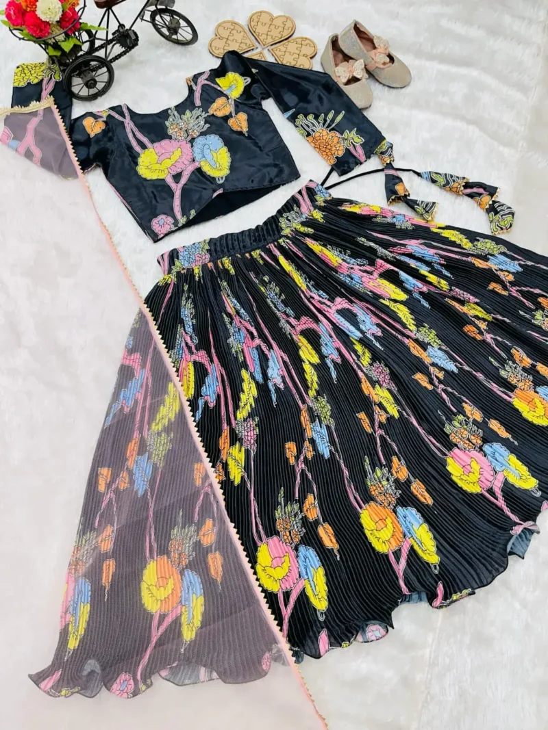 Black Digital Printed Diamond Work Designer Kids Lehenga Choli