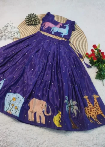 Digital Printed Soft Chinnon Sequins Embroidery Work Kalamkari Gown
