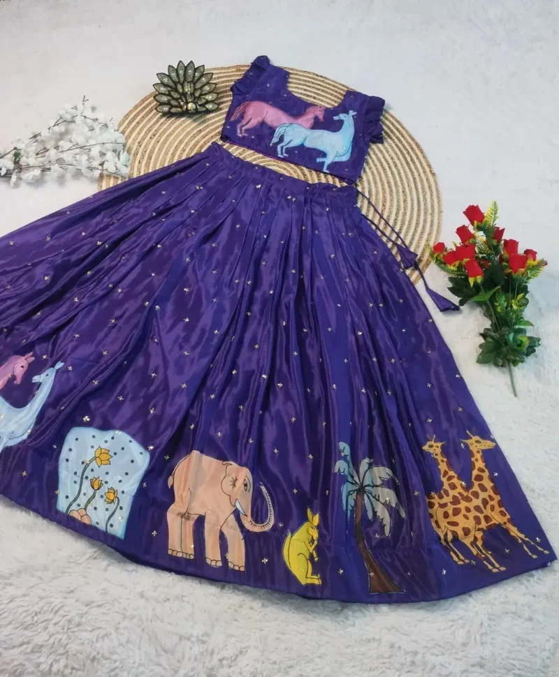 Digital Printed Soft Chinnon Sequins Embroidery Work Kalamkari Gown