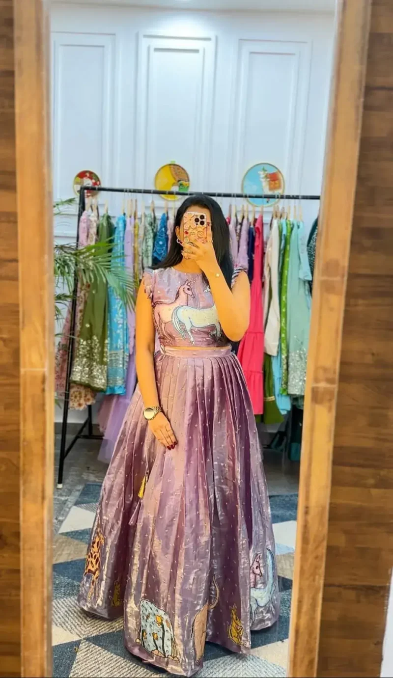 Digital Printed Soft Chinnon Sequins Embroidery Work Kalamkari Gown