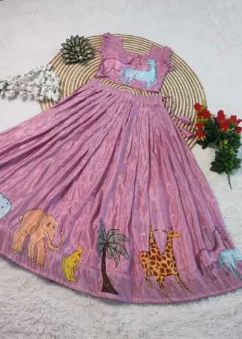 Digital Printed Soft Chinnon Sequins Embroidery Work Kalamkari Gown