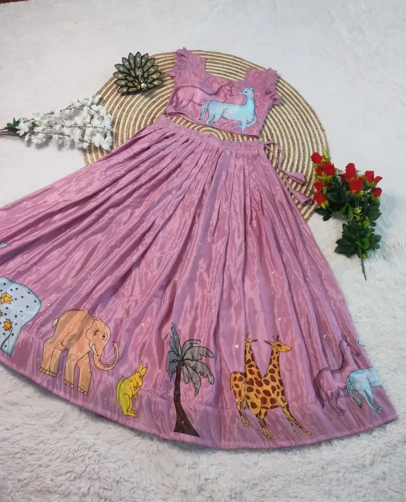 Digital Printed Soft Chinnon Sequins Embroidery Work Kalamkari Gown