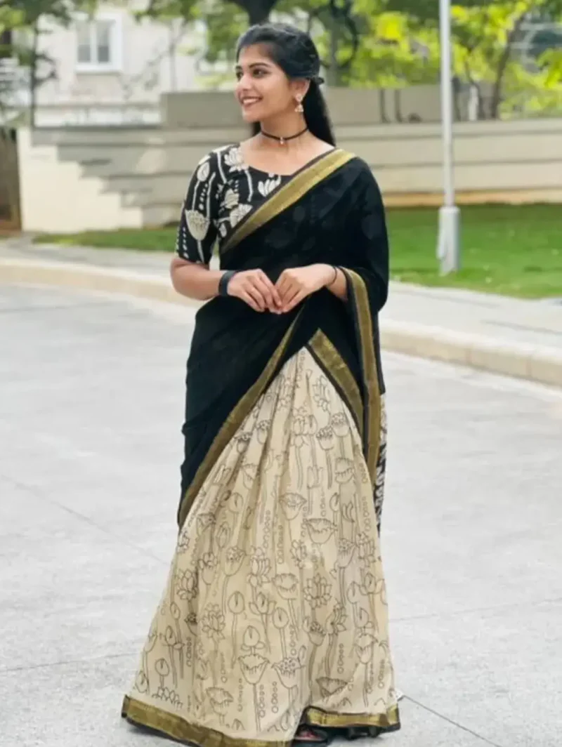 Digital Printed Soft Muslin Silk Kalamkari Lehenga With Jacqard Lace Work
