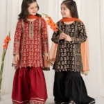 Sequins Embroidered Digital Print Sharara Suit for Kids Girl