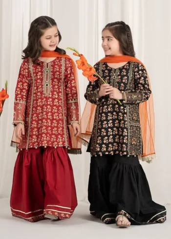 Sequins Embroidered Digital Print Sharara Suit for Kids Girl
