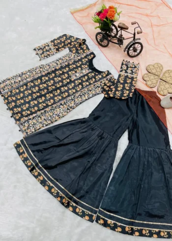 Sequins Embroidered Digital Print Sharara Suit for Kids Girl