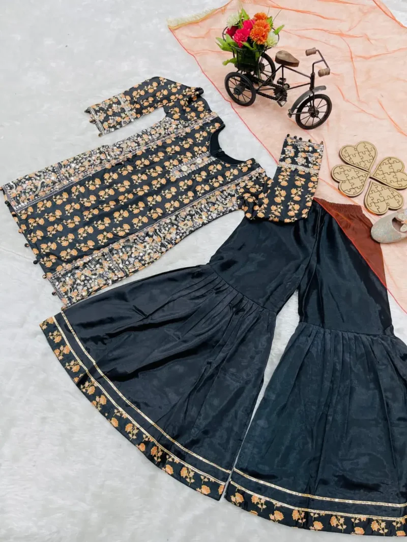 Sequins Embroidered Digital Print Sharara Suit for Kids Girl