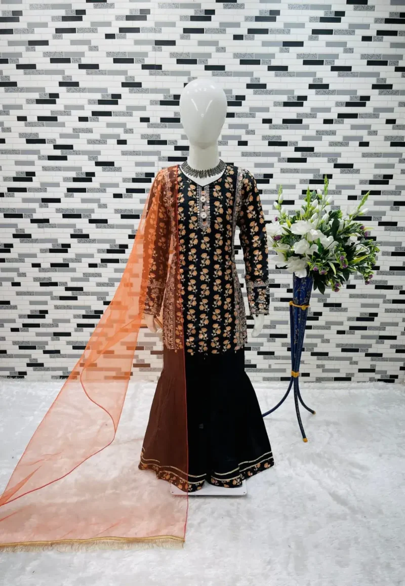 Sequins Embroidered Digital Print Sharara Suit for Kids Girl