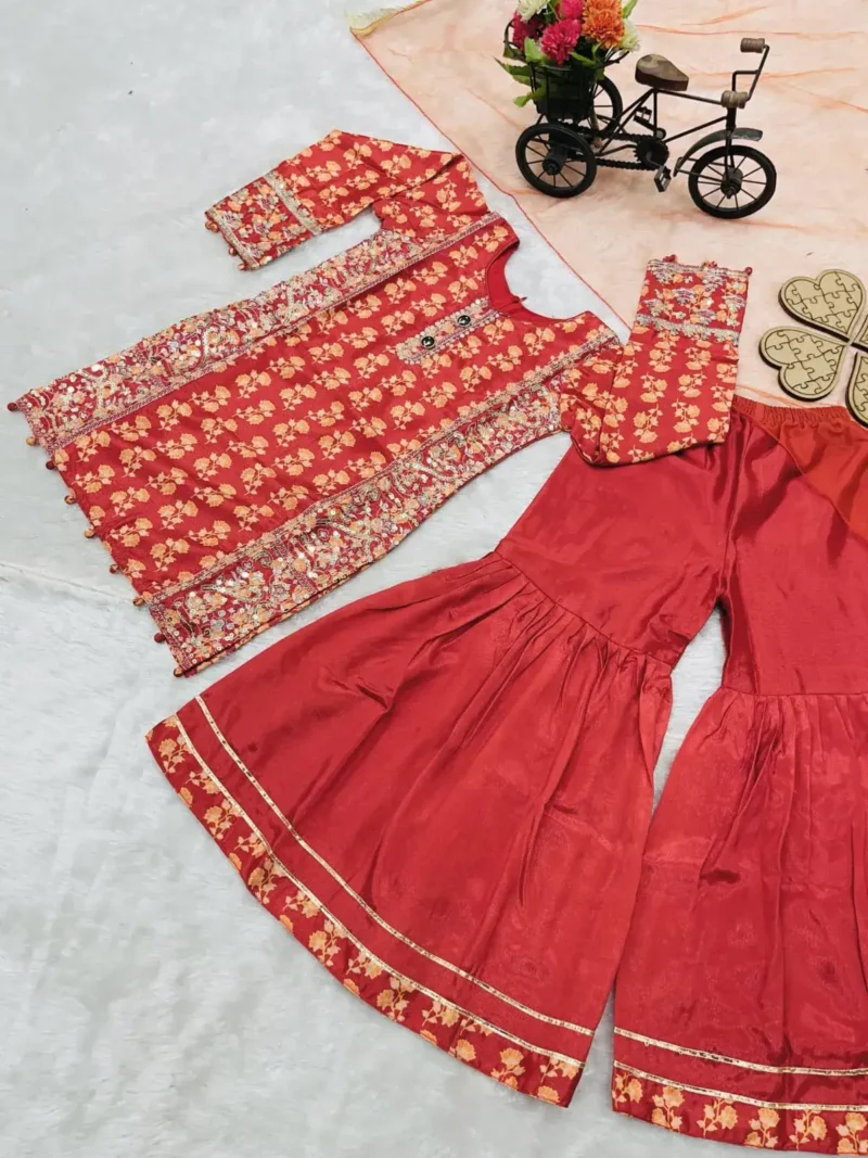 Sequins Embroidered Digital Print Sharara Suit for Kids Girl