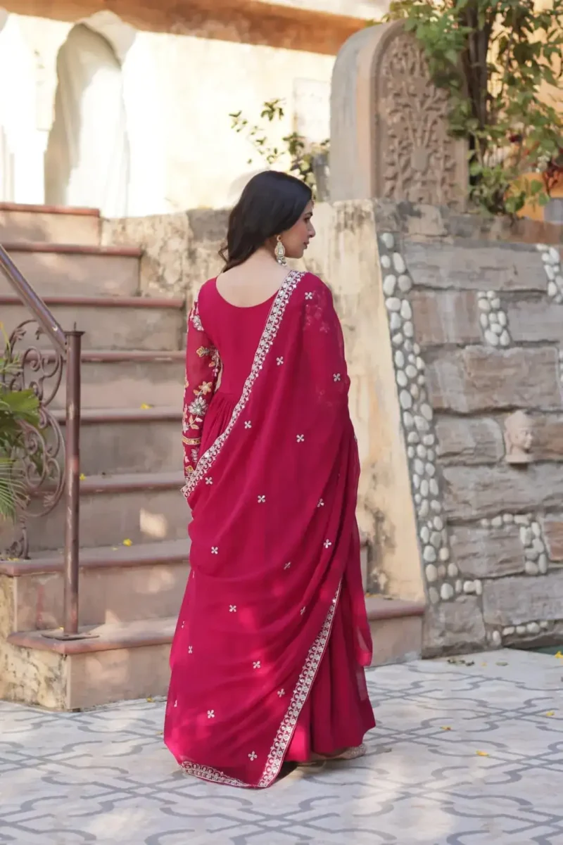 Faux Blooming With Embroidery Zari Sequins Work Gown for Haldi Mehendi Ceremony