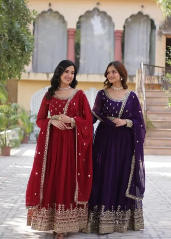 Faux Blooming Embroidery Zari Sequins Work Premium Designer Gown