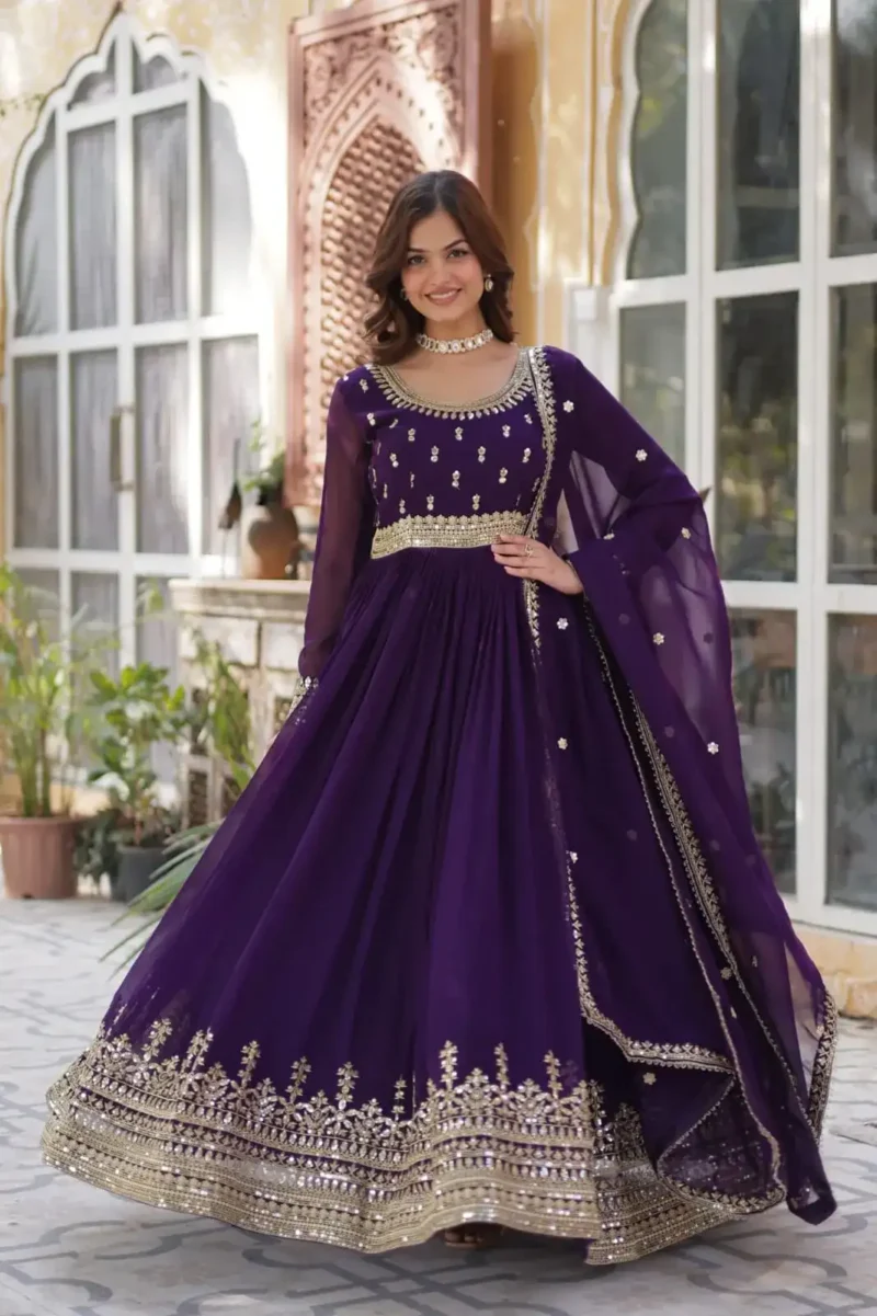 Faux Blooming Embroidery Zari Sequins Work Premium Designer Gown