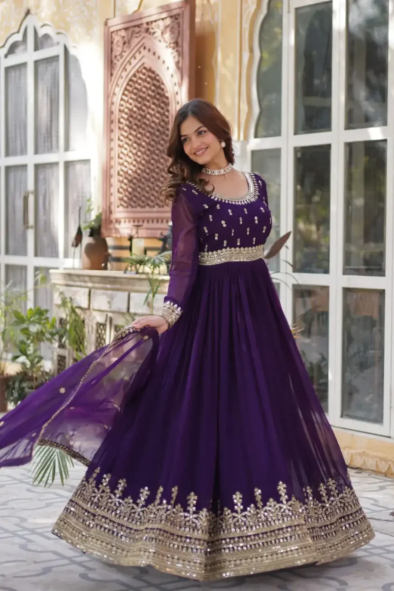 Faux Blooming Embroidery Zari Sequins Work Premium Designer Gown