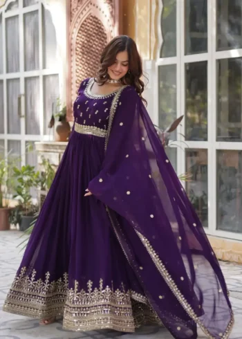 Faux Blooming Embroidery Zari Sequins Work Premium Designer Gown