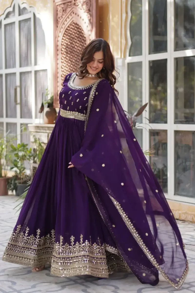 Faux Blooming Embroidery Zari Sequins Work Premium Designer Gown