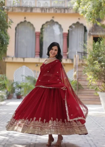 Faux Blooming Embroidery Zari Sequins Work Premium Designer Gown